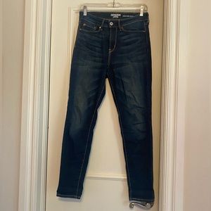 High waisted skinny dark denim jeans